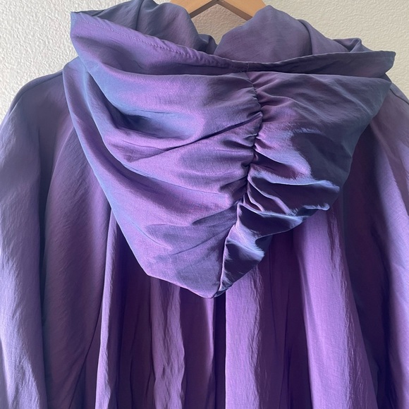 VTG Maralyce Ferree Purple Iridescent Hooded Maxi Windbreaker Coat M/L (XL) - Picture 4 of 13